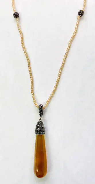 HSN JK NY Agate Teardrop Beaded Pendant 31" Necklace