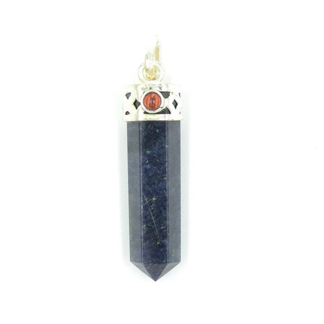 30-40 MM Long Natural Sodalite Single Terminated Pencil With Garnet Pendant