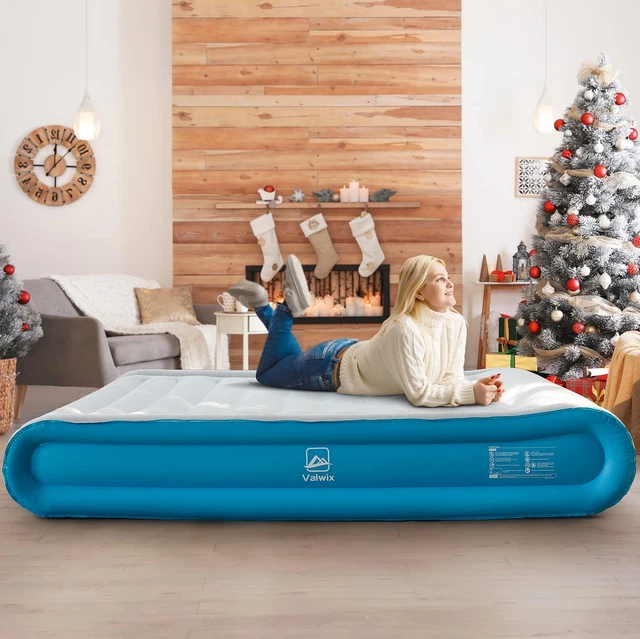 Inflatable Air Bed Mattress Luxury Queen Size Travel w/ Built-In Pump & Pillow