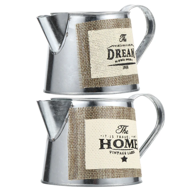 2 Pcs Galvanized Buckets Tin Bucket Flower Pot Rustic Table Decor Flower Vessel