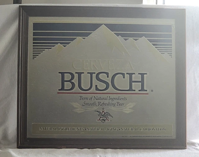 Vintage(Cervaza)Busch Beer Mirror Sign Bar Advertising Colorado Union Made 1980s