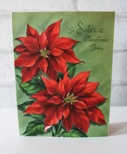 Vintage SISTER Poinsettia Flower Christmas Hallmark 1950's Greeting Card EB1631