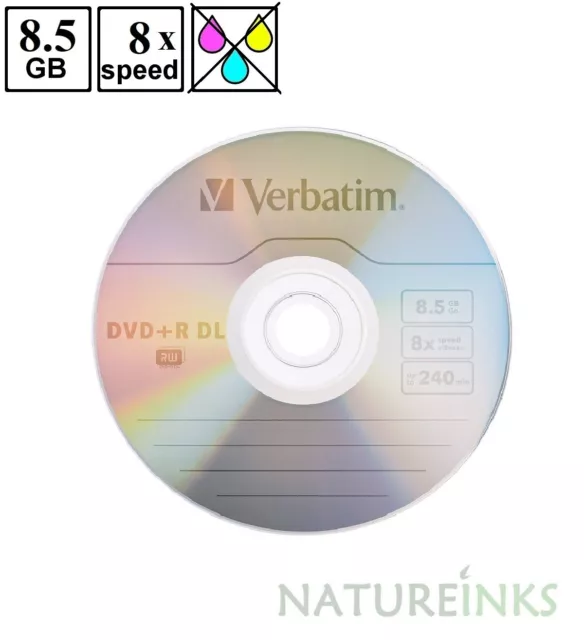 5 Verbatim Logo Dual Layer DVD+R 8x DL Double layer Blank Discs 8.5GB 240M 43666