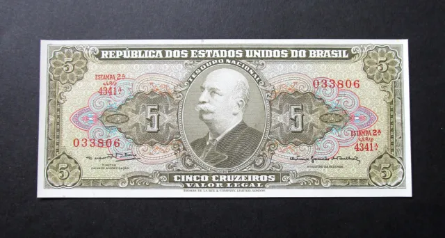Brazil  Very Collectable  Scarce  1962  Uncirculated  5  Cruzeiros   Banknote