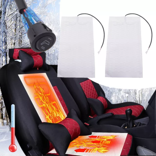 2Pcs 12V Carbon Fiber Car Seat Cushion Heater Pad Hi-Off-Lo Switch Kit Universal