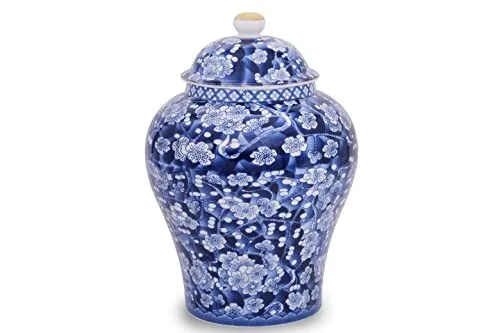 Mandarin Blue and White Porcelain Plum Blossom Ginger Jar with Lid, Decorativ...