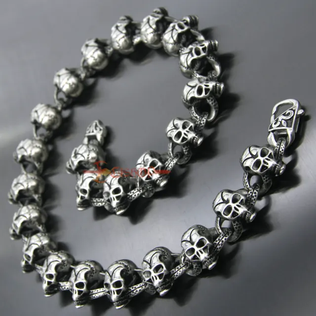 Heavy Stainless Steel Men Skull Chain Necklace 20/24/28/30" Retro Biker Bracelet