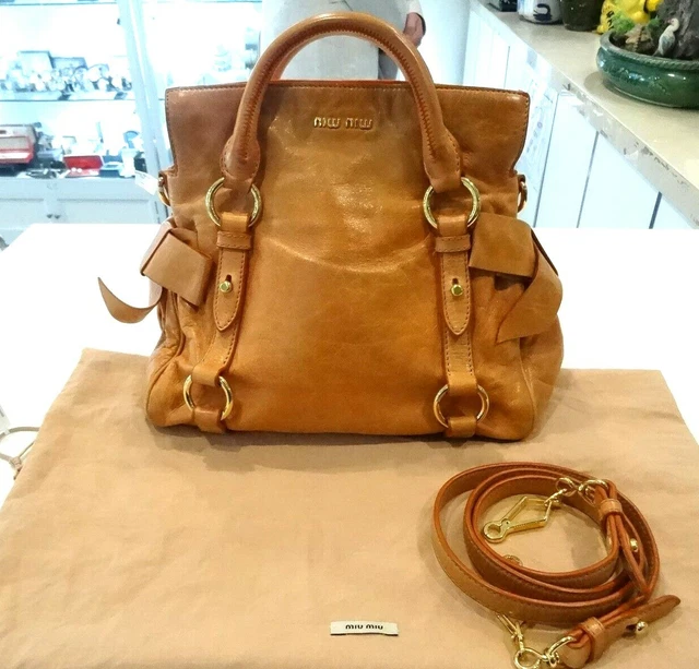 Miu Miu Vitello Lux Small Bow Satchel Hand Bag W Strap-Good Condition &Authentic
