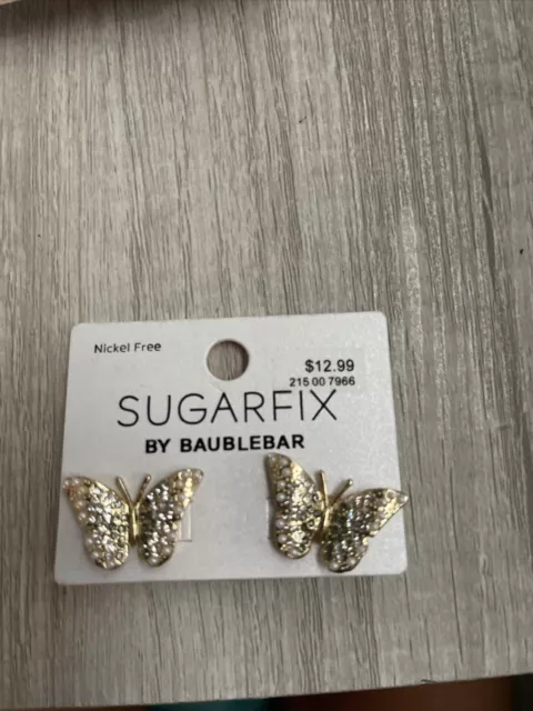 SUGARFIX by BaubleBar Crystal Wings Butterfly Stud Earrings Gold Tone NEW