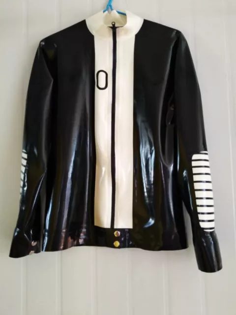 Cappotto in lattice catsuit sexy bianco e nero sport top cerniera costume 0,4 mm S-XXL