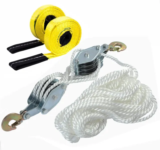 65 Feet Rope Hoist Pulley 2 Ton Wheel Block and Tackle System 7:1 Ratio 4000LB