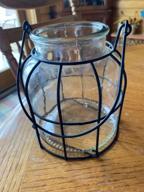 Candle Jar Holder Glass With Wire Farmhouse Country Rustic Decor- 7x 5.5 in.