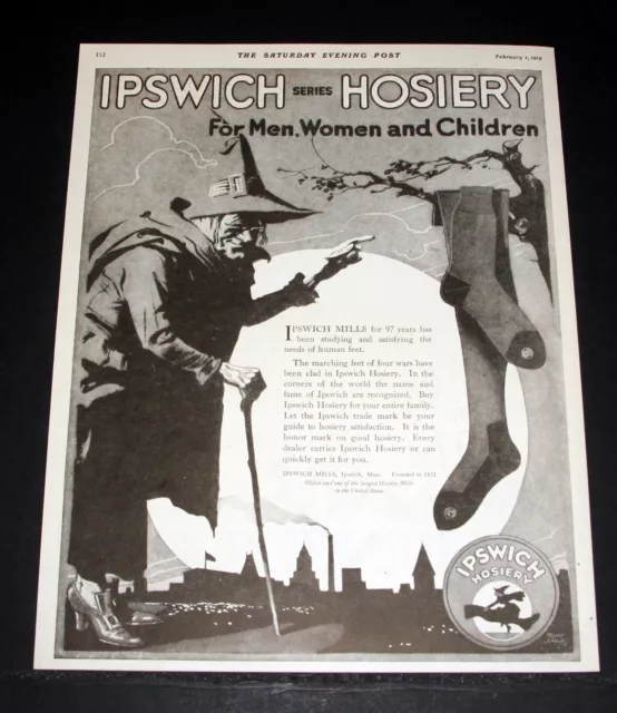 1919 Old Magazine Print Ad, Ipswich Series Hosiery, Marching Feet Of Four Wars!