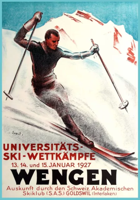 7708.Vintage design Poster.Home room office wall decor.Wengen Ski Resort.Sports