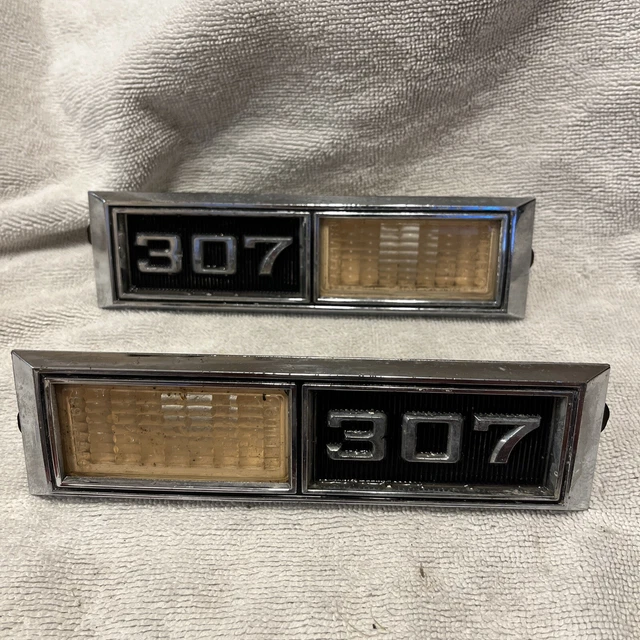 1968-72 307 Chevelle Nova Impala 307 Fender Emblems With Lamps Nice Cond Pair 1968-72 307 Chevelle Nova Impala 307 Fender Emblems With Lamps Nice Cond Pair