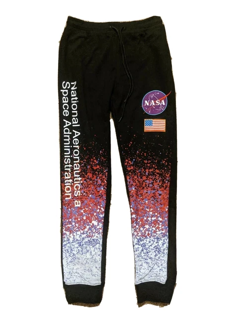 HUDSON OUTERWEAR NASA Space Black Jogging Bottoms Paint Splatter