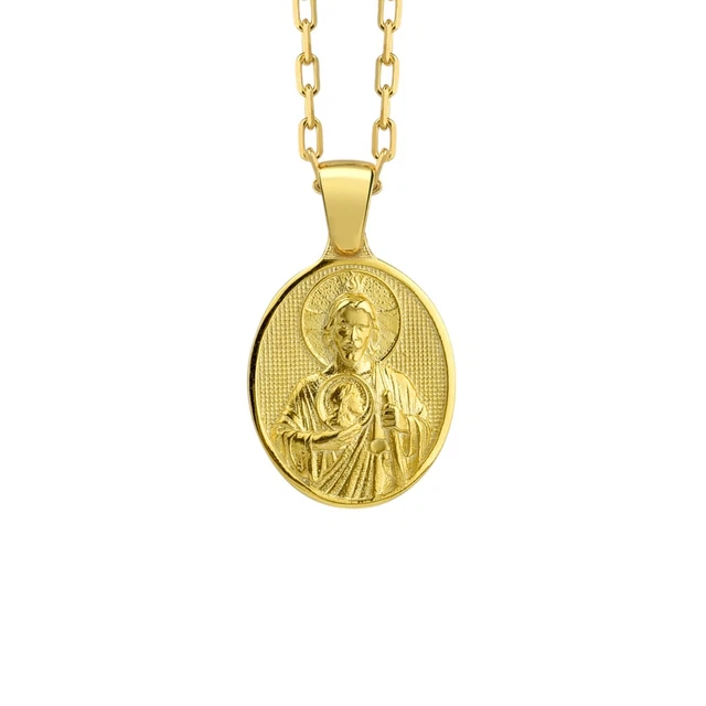 Collier Saint Jude En Argent Sterling 925 Poli - Pendentif Médaille Ovale Gravé - Chaîne Câble - Neuf