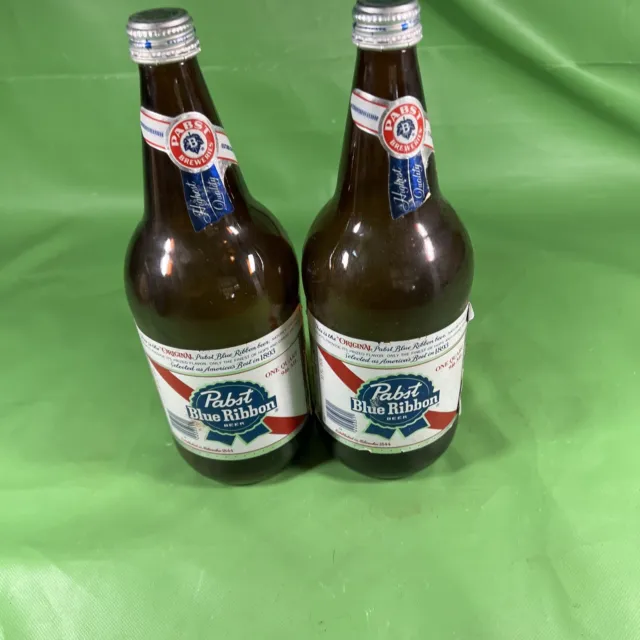 2 Vintage Pabst Blue Ribbon Beer Big Bottle Sign Old Pub Bar Advertising 1960 W2