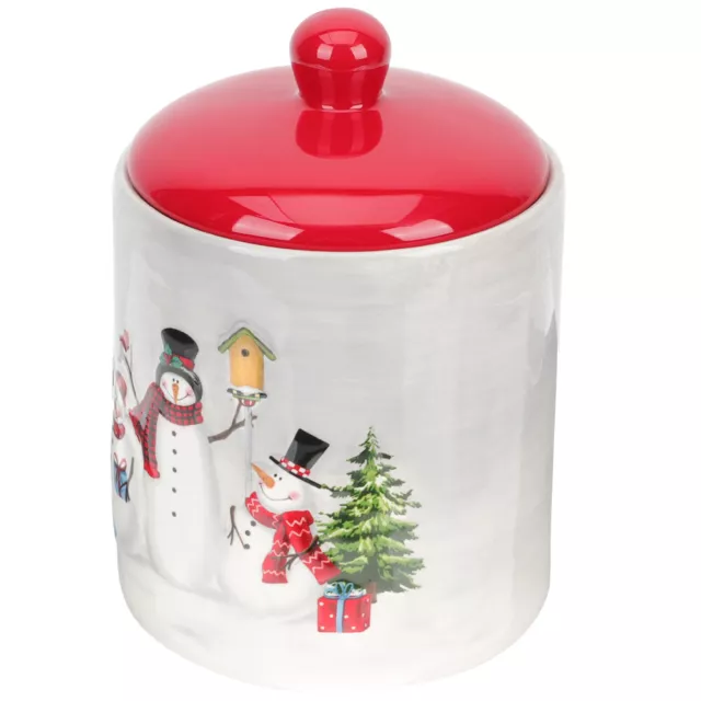 Farmhouse Ceramic Christmas Cookie Jar with Snowman Lid