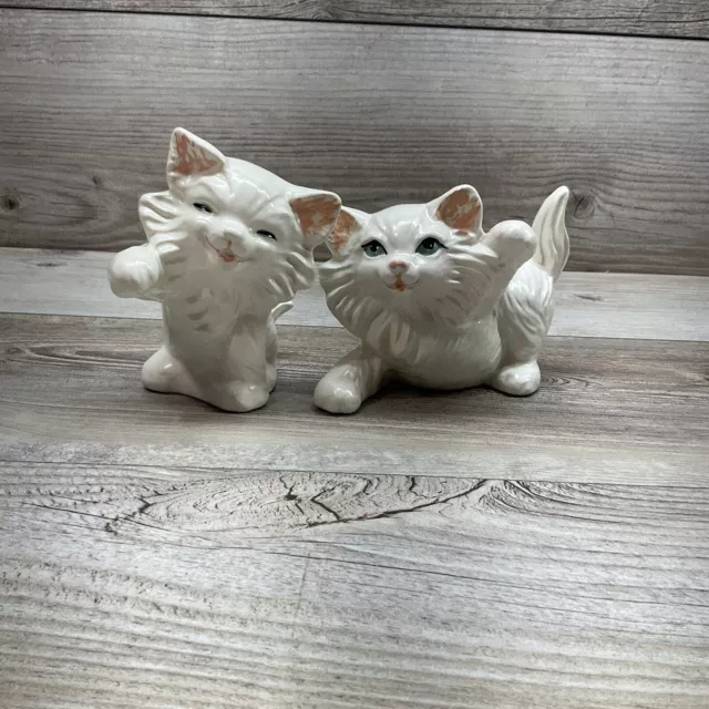 Vintage Ceramic White Persian Cats Lot Of Two No Markings/ Hand Painted