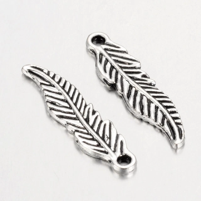 50 Stück Anhänger 23x6mm antiksilber Charms Ketten Federn Neu (1636)