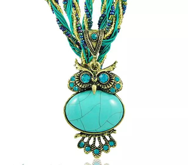 Turquoise own pendant necklace beaded multi chains vintage style bronze N183