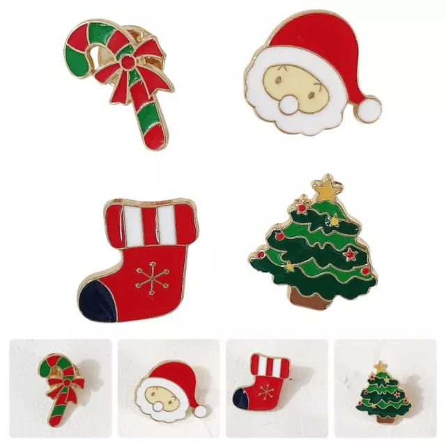 4 Pcs Christmas Brooch Holiday Gifts Candy Cane Reindeer Pin Accessories