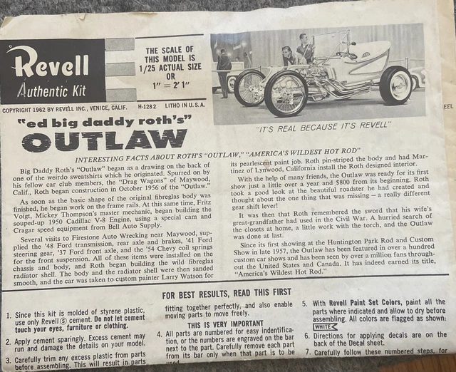 Revell 1962 Ed Big Daddy Roth OUTLAW model kit INSTRUCTIONS ONLY!