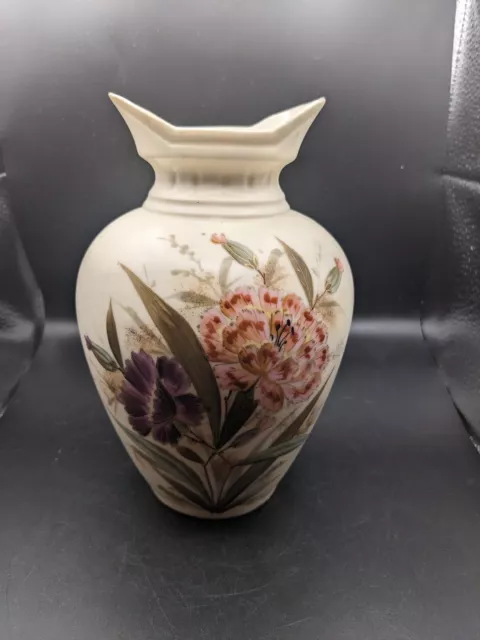 Vintage Handpainted Flower Vase 8" With Floral Design & Gold Details