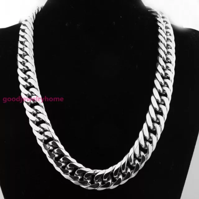 Heavy 20mm Silver Cut Curb Cuban Link Chain 316L Stainless Steel Men's Necklace