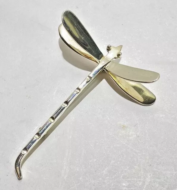 Superb Large 3 inch Sterling Silver Dragonfly Brooch Pin.