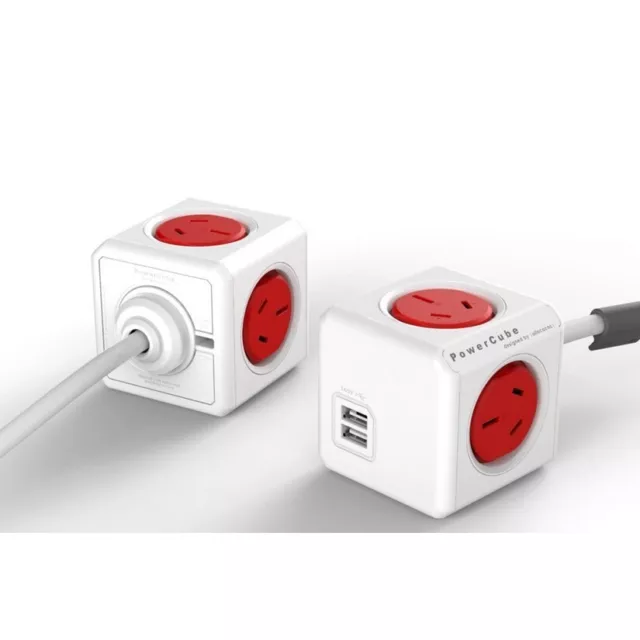 Allocacoc PowerCube 2 USB & 4 Power Outlets (Red) Extended 1.5M Cable