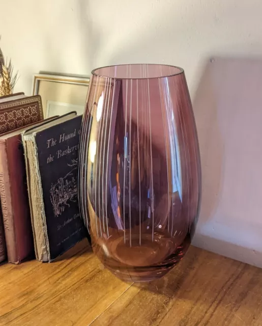 Fabulous Wedgwood Pink Cranberry Art Glass & Metallic Pinstripe Striped Vase