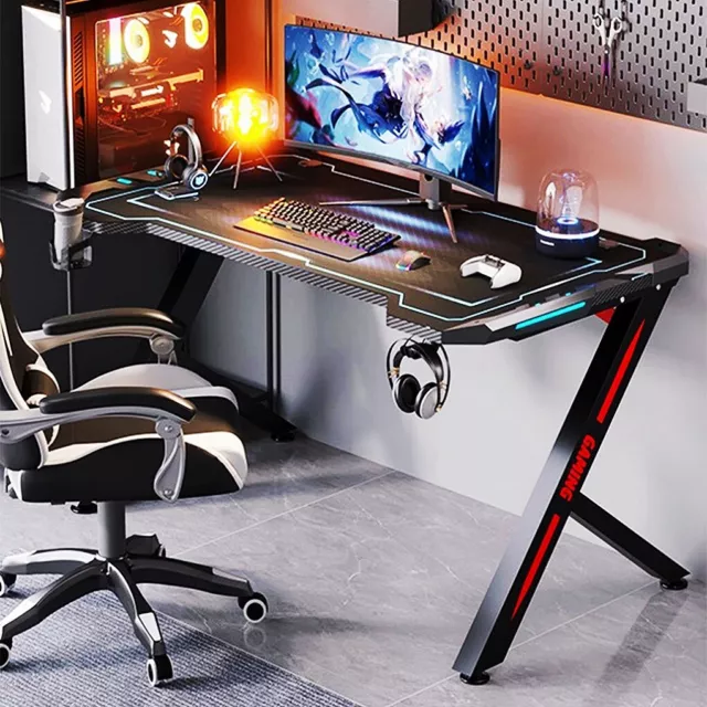 140cm Gaming Tisch LED RGB Computertisch Schreibtisch Ergonomisch Gamer PC Tisch