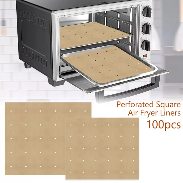 100Pcs Air Fryer Paper Unbleached Air Fryer Parchment Paper Pads moeuU