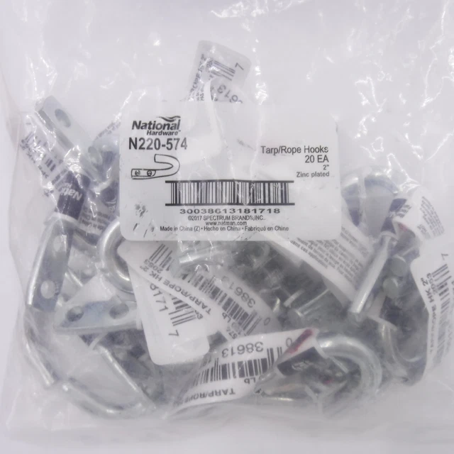 20 Pk National N220-574 2" Zinc Plated Medium Tie Down Tarp Rope Fastening Hooks
