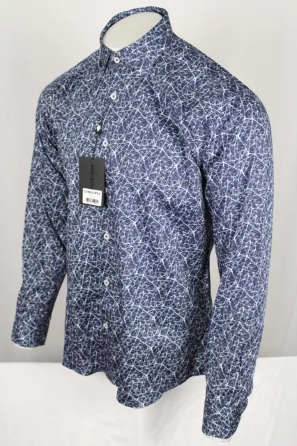 Maceoo Men's Fibonacci Net Blue Long Sleeve Button Shirt Tailored Fit