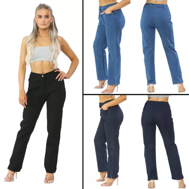 Womens Elastic Waist Jeans Ladies Straight Leg Regular Fit Denim Size 12-26