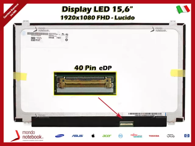 Display LED 15,6" (1920x1080) FHD 40 Pin eDP 2 Lanes B156HAK03.0 B156HTK01.0