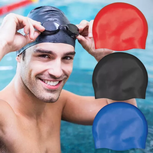 SWIMMING CAP Mens/Womens Adult Waterproof Latex Swim Pool Hat Long Hair Shower