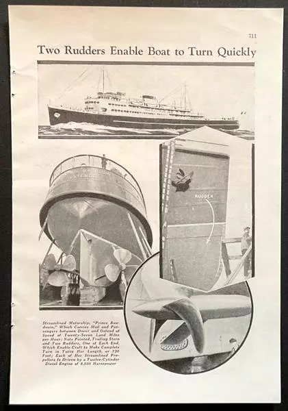 HMS Prince Baudouin 1934 pictorial “Two Rudders Enable Boat to Turn Quickly”