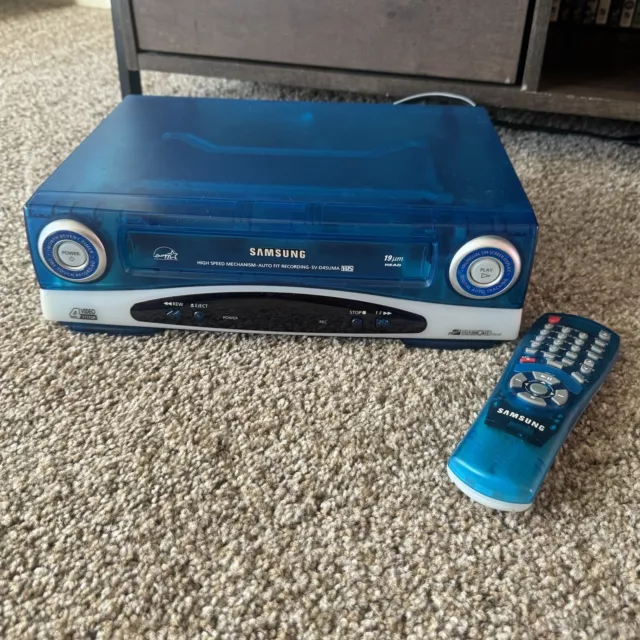 Samsung  SV-D45UMA Clear TEAL BLUE VCR VHS Player Tested - Rare HTF WITH REMOTE