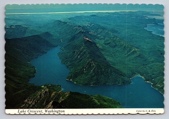 Lake Crescent Washington Olympic National Park Aerial View Unposted Postcard
