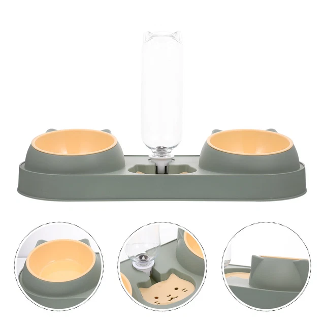 Cat Water Dish Pet Double Bowl Food Bowl Auto Feeder Two-way