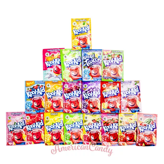 20 Bustine Kool Aid Polvere a Spruzzo USA senza Zucchero (15 Varietà) (279,90 €/