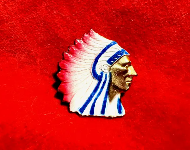 Vintage Native American Indian Chief In War Bonnet Headdress Pin -Enameled Brass