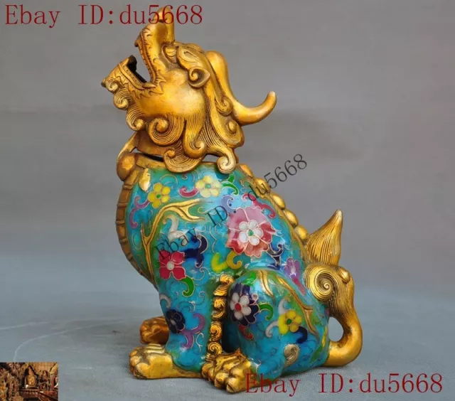 Chinese Bronze Cloisonne Gilt animal beast Foo dog statue Incense burner Censer