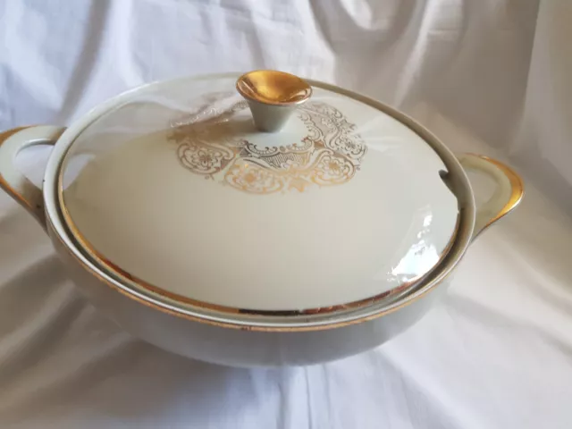 Large Vintage Bavaria  German Porcelain Lidded Soup Tureen, Cream & Gold design