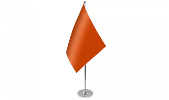 Plain Orange Satin Flag (9" x 6") with Chrome Base Table Desk Flag Set