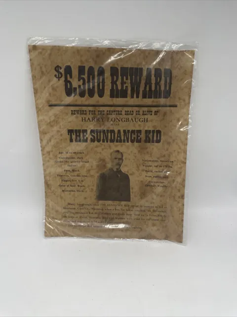 Sundance Kid Wanted Reward Poster Parchment Paper Western Outlaws Wall Art